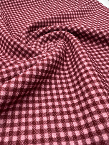 Burgundy Gingham Check Print Lightweight Bubble Crepe Fabric - T9 Fabrics