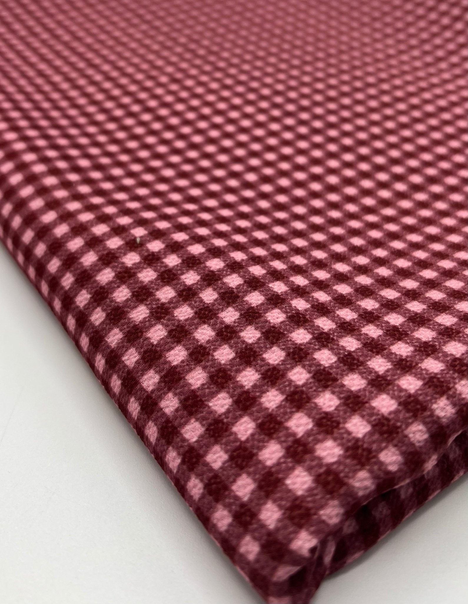 Burgundy Gingham Check Print Lightweight Bubble Crepe Fabric - T9 Fabrics
