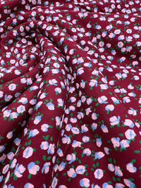 Burgundy Lilac Ditsy Floral Print Viscose Elastane Fabric - T9 Fabrics