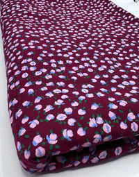 Burgundy Lilac Ditsy Floral Print Viscose Elastane Fabric - T9 Fabrics