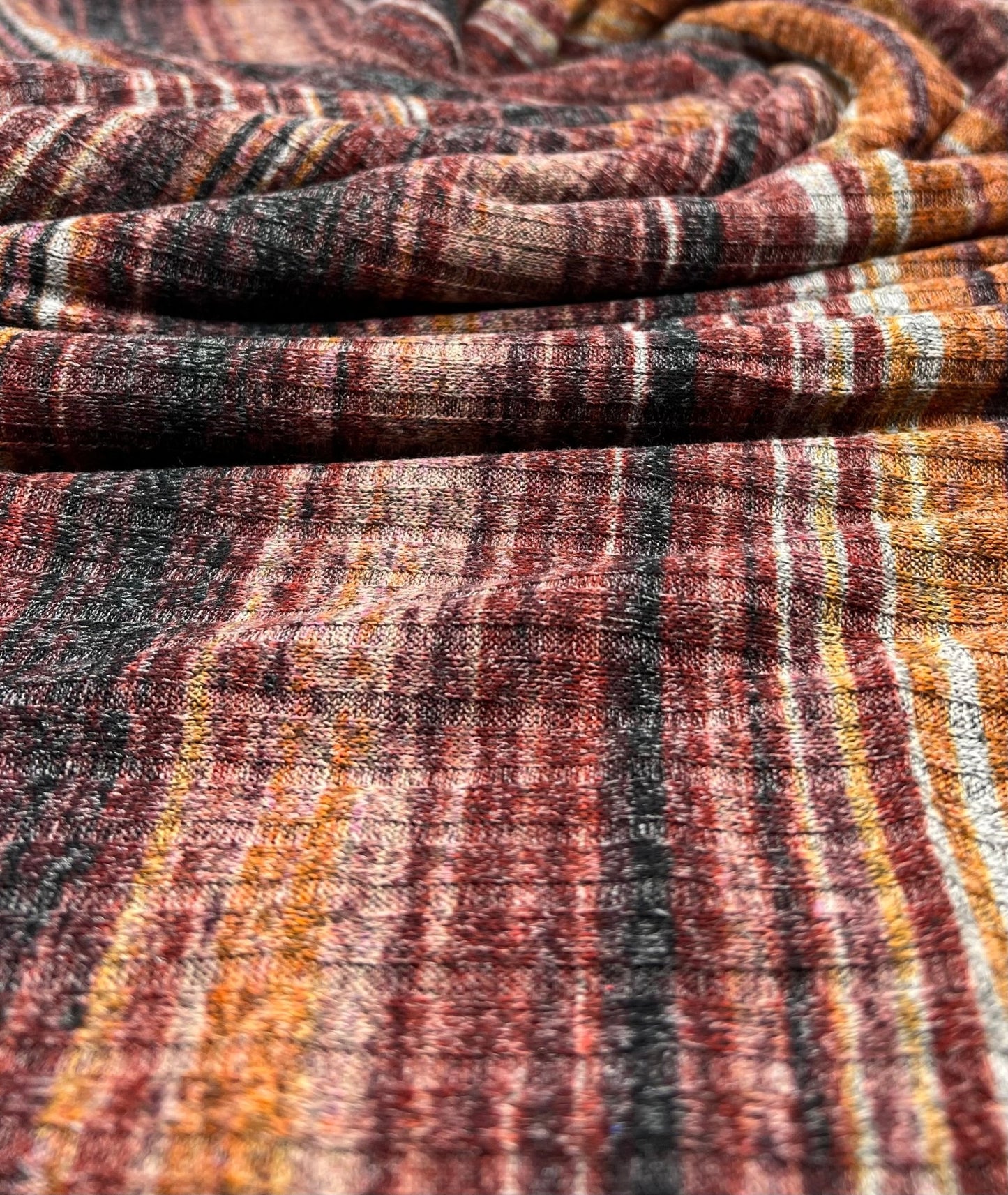 Burgundy Multi Stripe Print 8x4 Wide Rib Stretch Fabric - T9 Fabrics