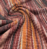 Burgundy Multi Stripe Print 8x4 Wide Rib Stretch Fabric - T9 Fabrics