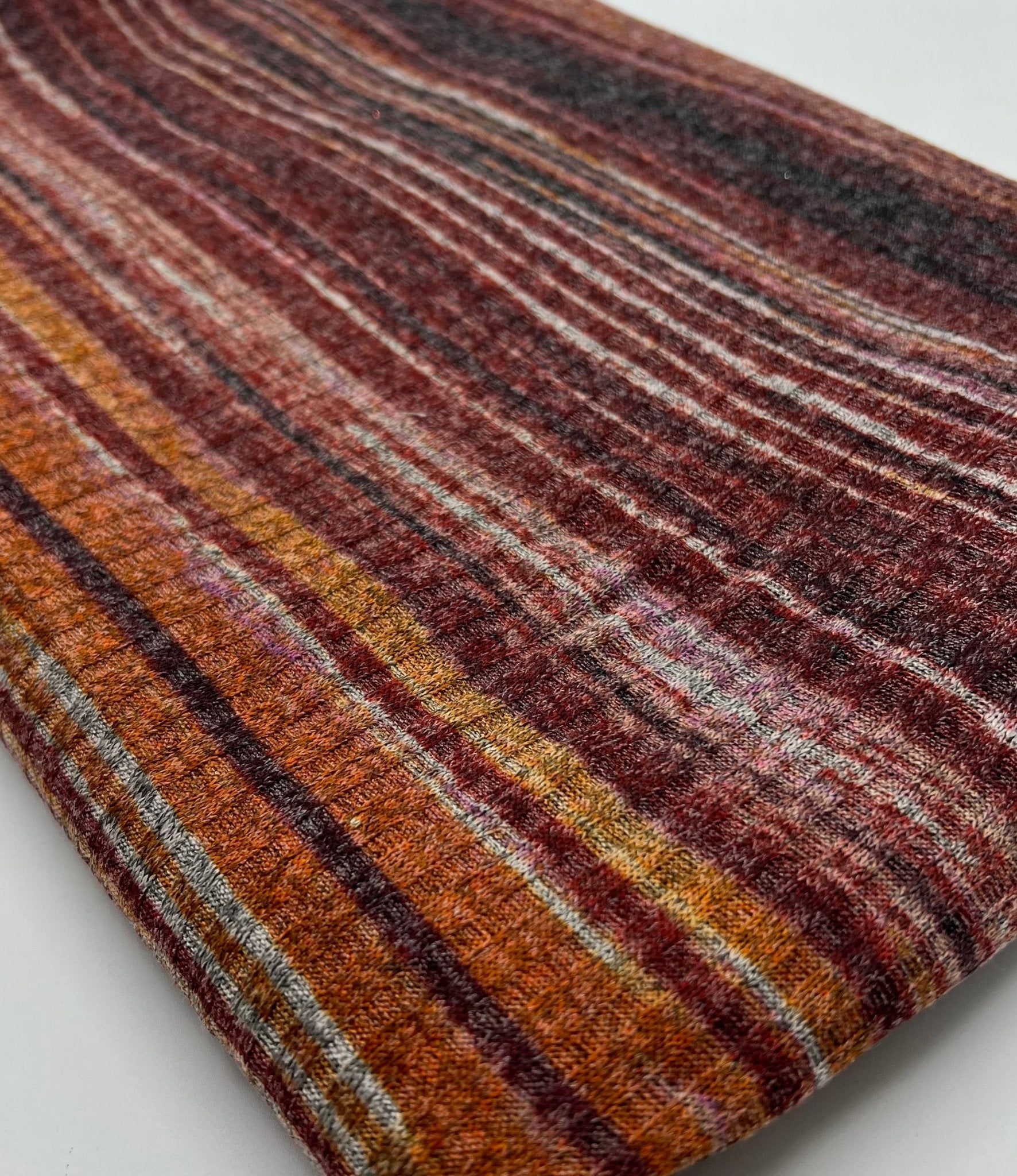 Burgundy Multi Stripe Print 8x4 Wide Rib Stretch Fabric - T9 Fabrics