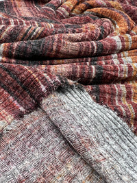 Burgundy Multi Stripe Print 8x4 Wide Rib Stretch Fabric - T9 Fabrics