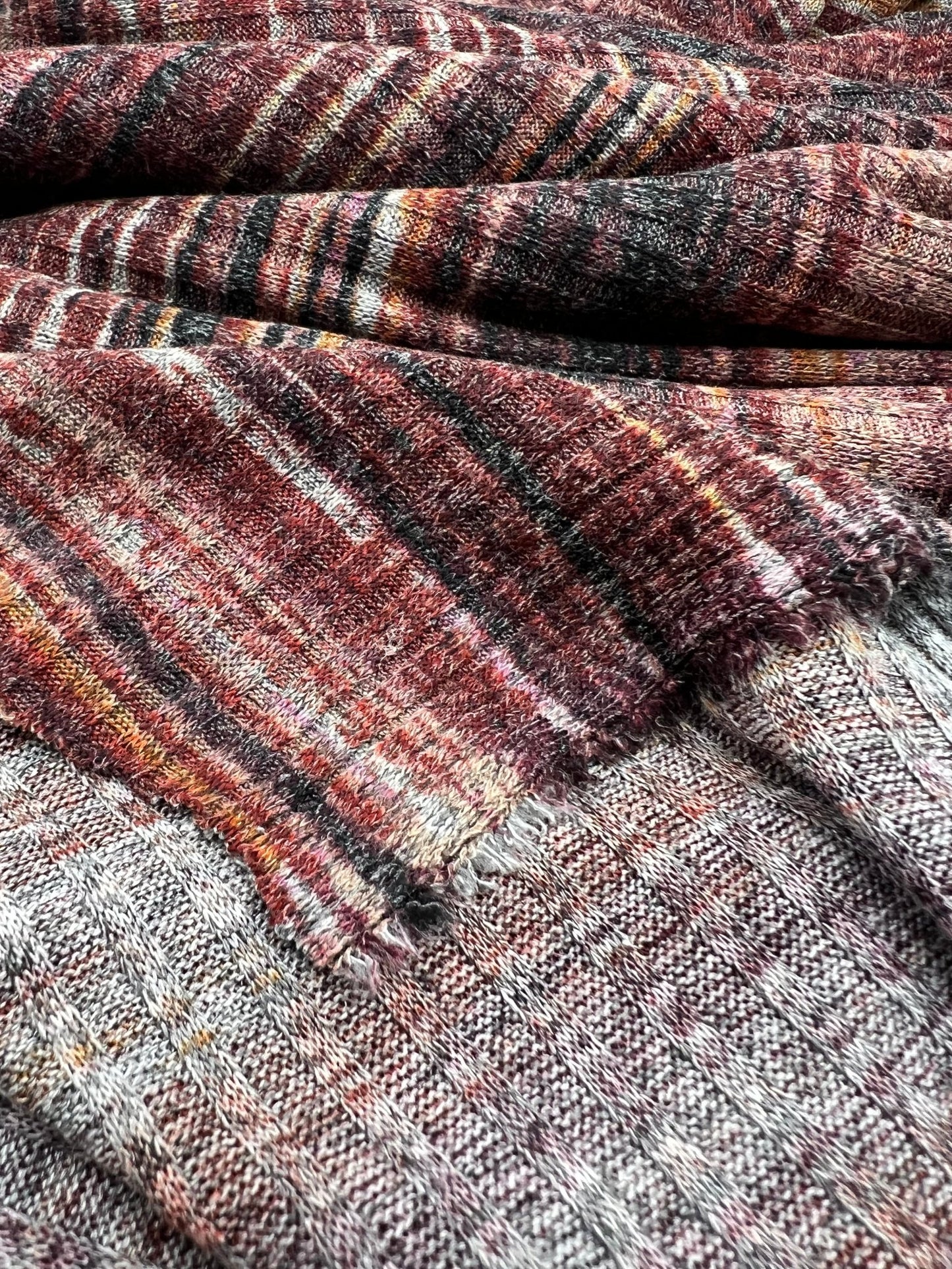 Burgundy Multi Stripe Print 8x4 Wide Rib Stretch Fabric - T9 Fabrics