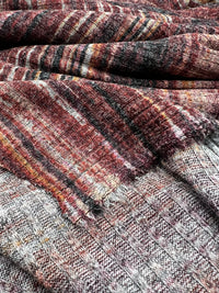 Burgundy Multi Stripe Print 8x4 Wide Rib Stretch Fabric - T9 Fabrics