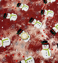 Burgundy Red Snowman Print Soft Spun Poly Stretch Fabric - T9 Fabrics