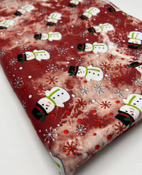 Burgundy Red Snowman Print Soft Spun Poly Stretch Fabric - T9 Fabrics