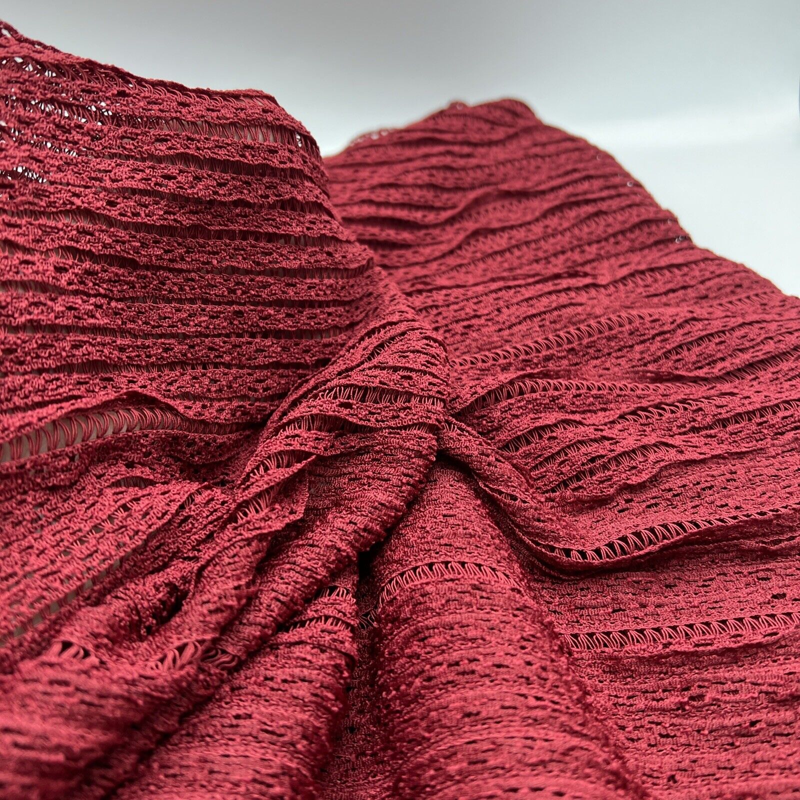 Burgundy Ruffle Knitted Fabric - T9 Fabrics