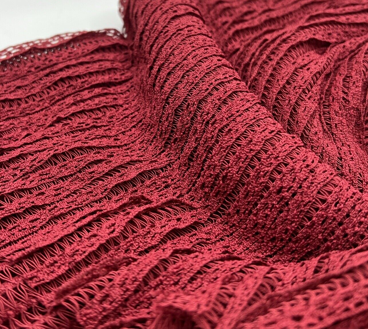 Burgundy Ruffle Knitted Fabric - T9 Fabrics