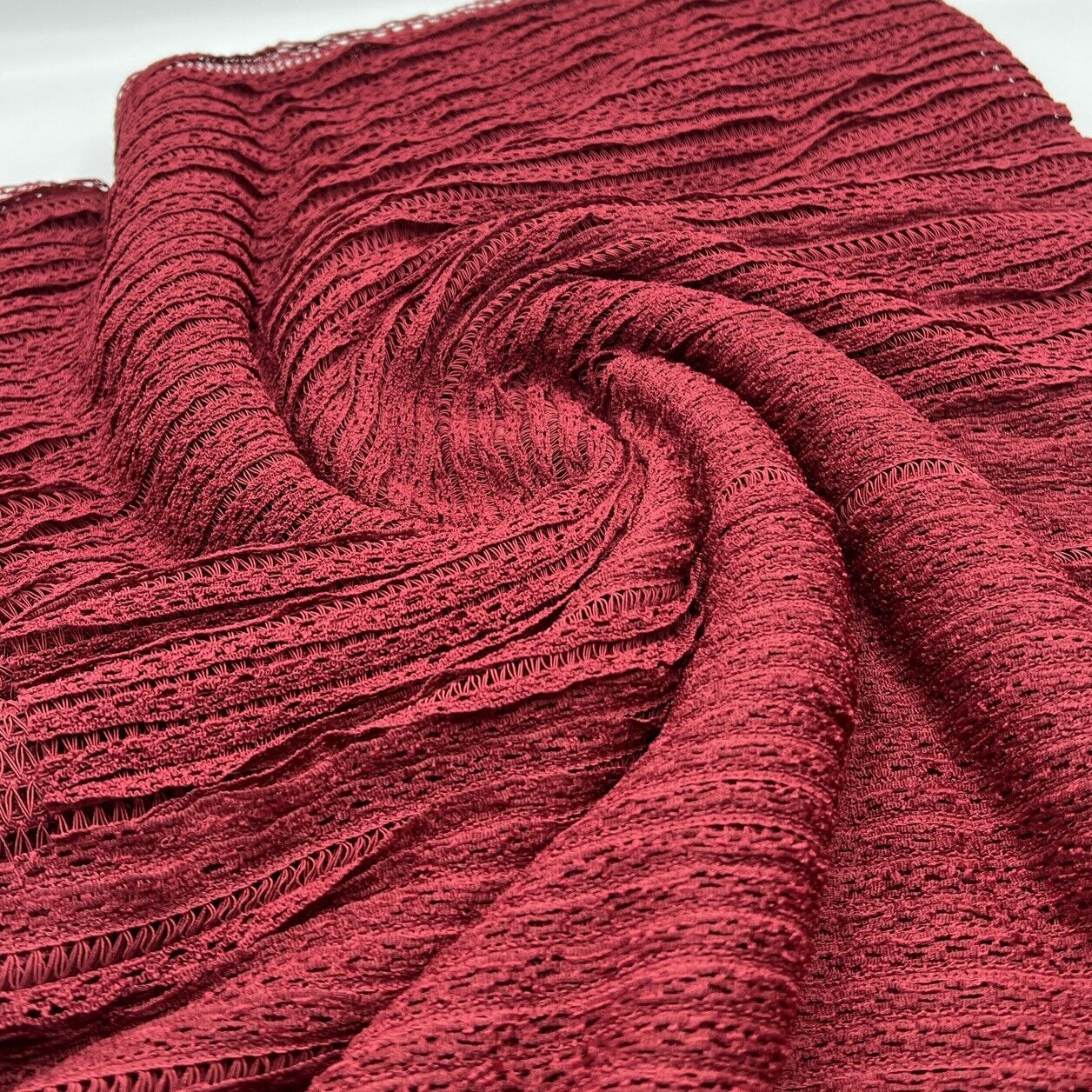 Burgundy Ruffle Knitted Fabric - T9 Fabrics