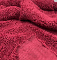 Burgundy Sherpa Fleece Fluffy Borg Faux Fur Fabric - T9 Fabrics