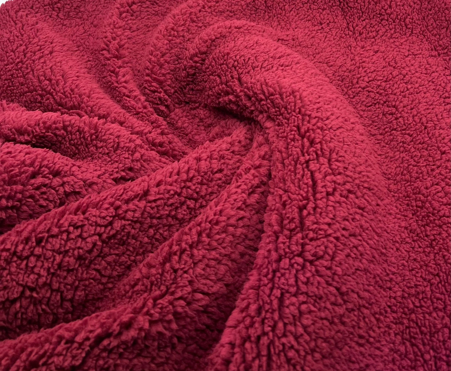 Burgundy Sherpa Fleece Fluffy Borg Faux Fur Fabric - T9 Fabrics