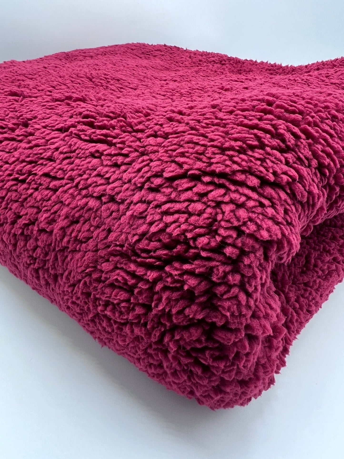 Burgundy Sherpa Fleece Fluffy Borg Faux Fur Fabric - T9 Fabrics