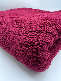 Burgundy Sherpa Fleece Fluffy Borg Faux Fur Fabric - T9 Fabrics