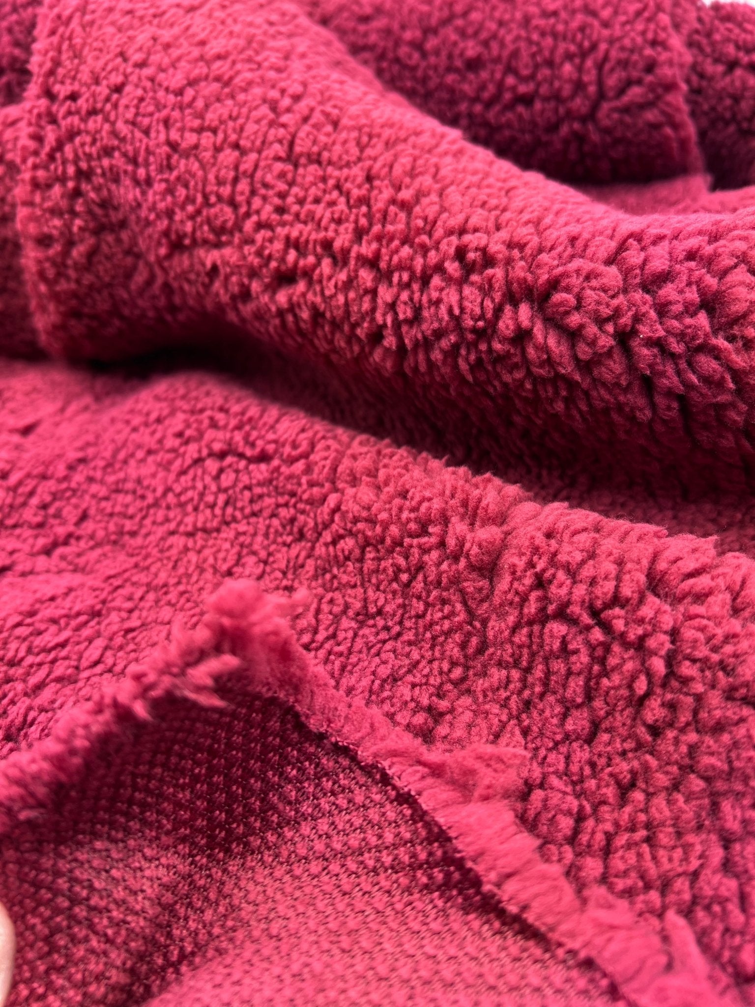 Burgundy Sherpa Fleece Fluffy Borg Faux Fur Fabric - T9 Fabrics