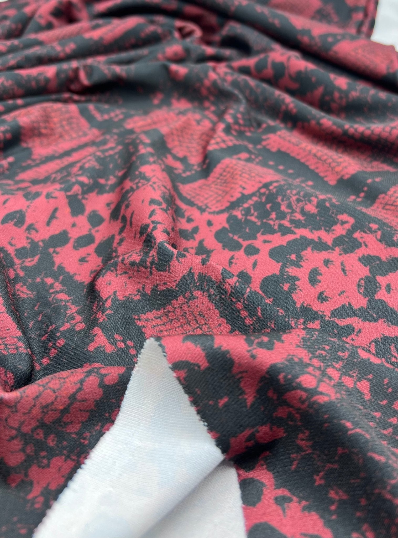 Burgundy Snake Print ITY Fabric - T9 Fabrics