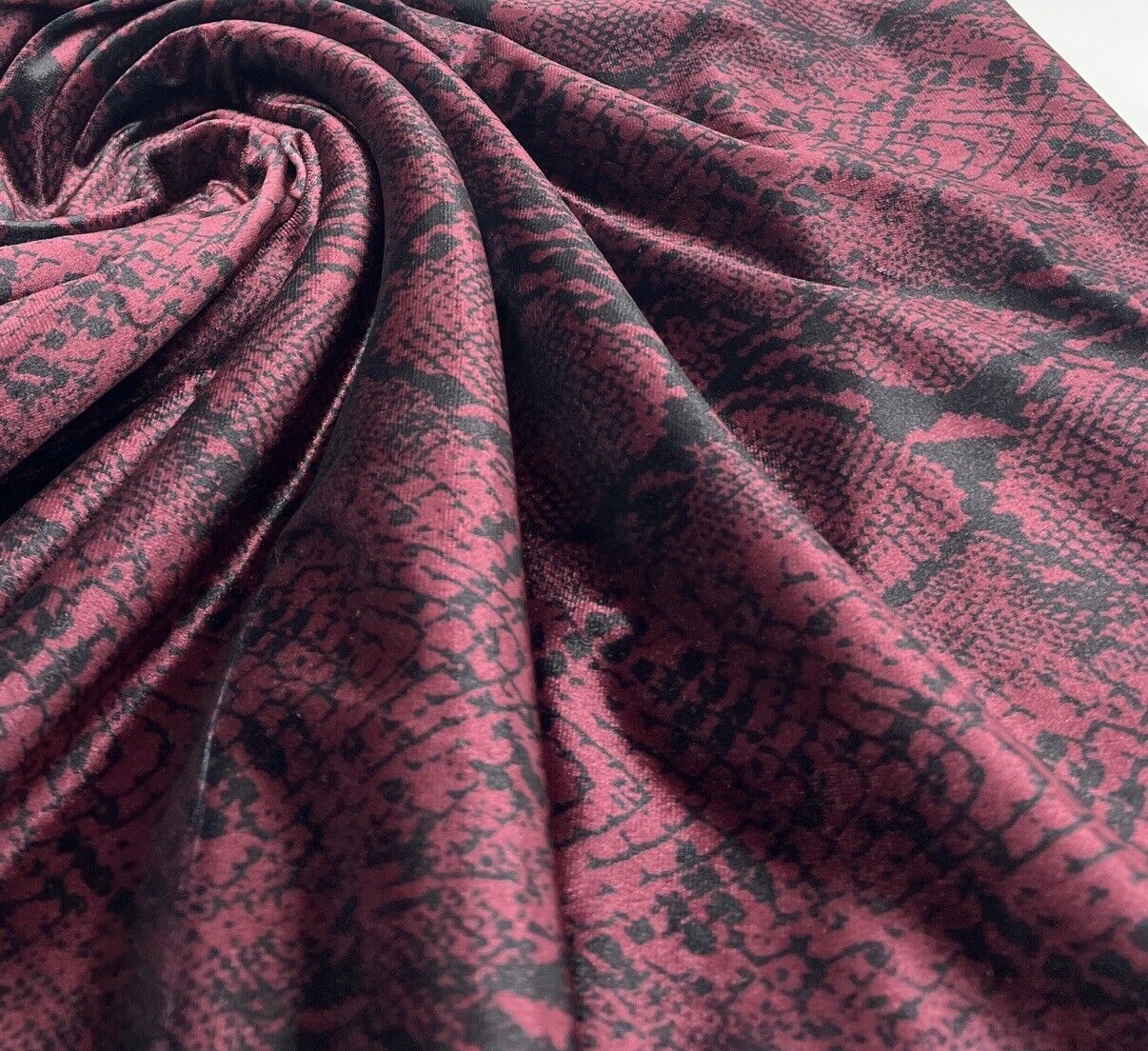 Burgundy Snake Velour Fabric - T9 Fabrics