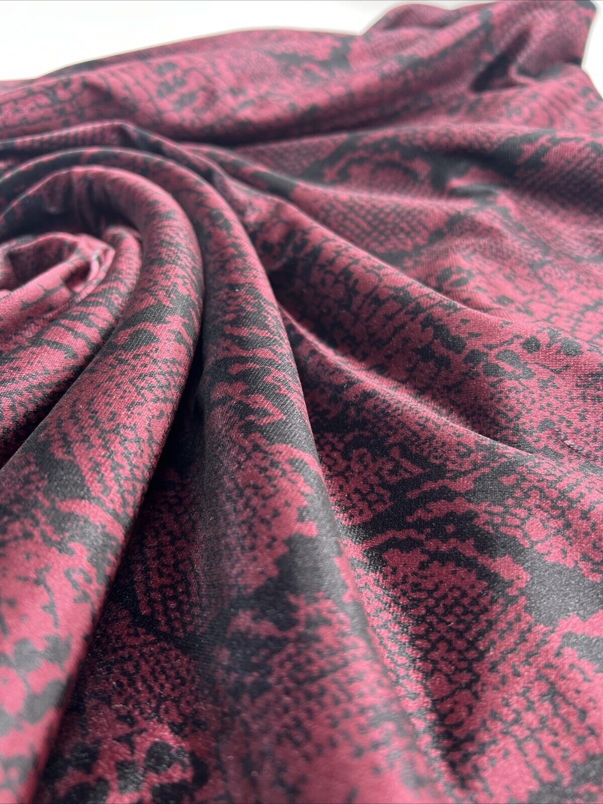 Burgundy Snake Velour Fabric - T9 Fabrics