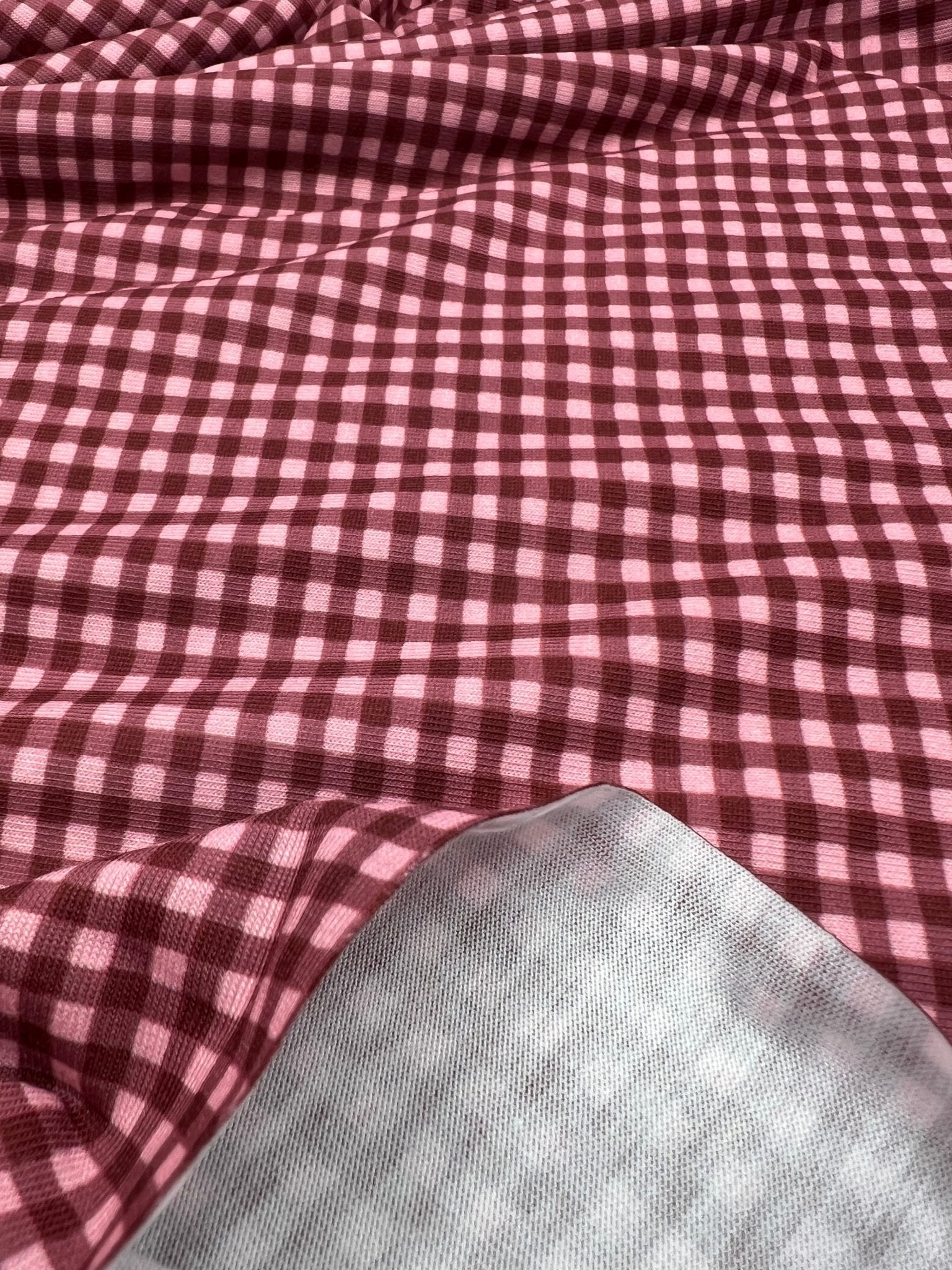Burgundy Soft Pink Print Super Soft Spun Poly Stretch Fabric - T9 Fabrics