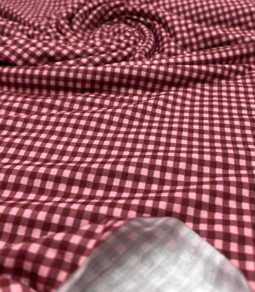 Burgundy Soft Pink Print Super Soft Spun Poly Stretch Fabric - T9 Fabrics