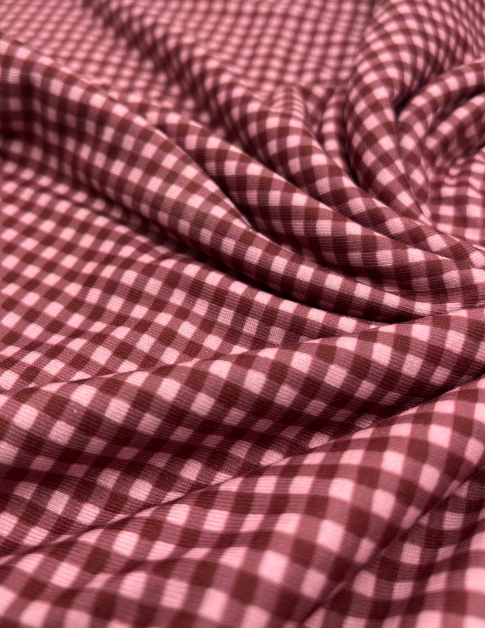Burgundy Soft Pink Print Super Soft Spun Poly Stretch Fabric - T9 Fabrics