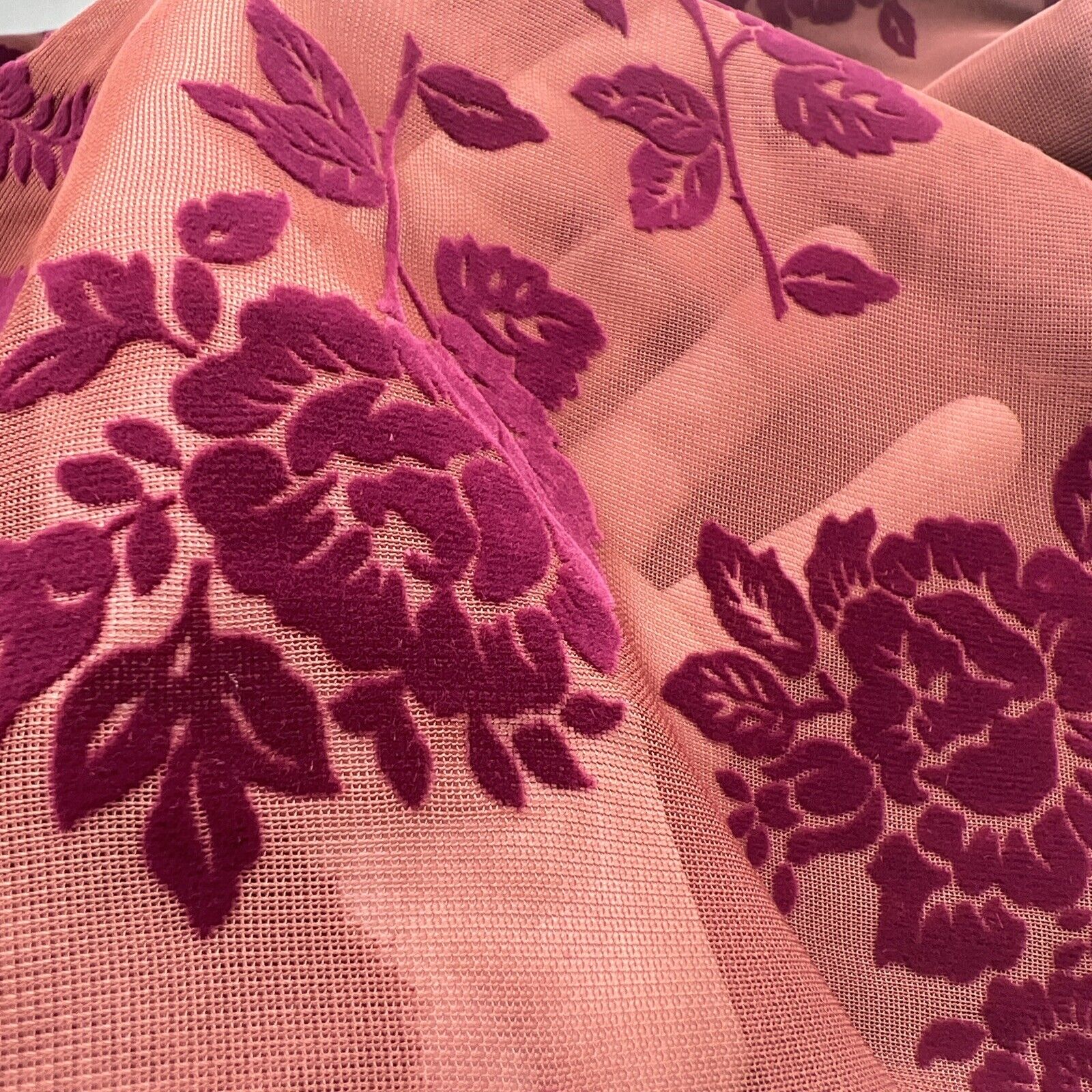 Burgundy Textured Floral Mesh Fabric Stretch - T9 Fabrics