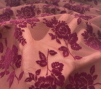 Burgundy Textured Floral Mesh Fabric Stretch - T9 Fabrics