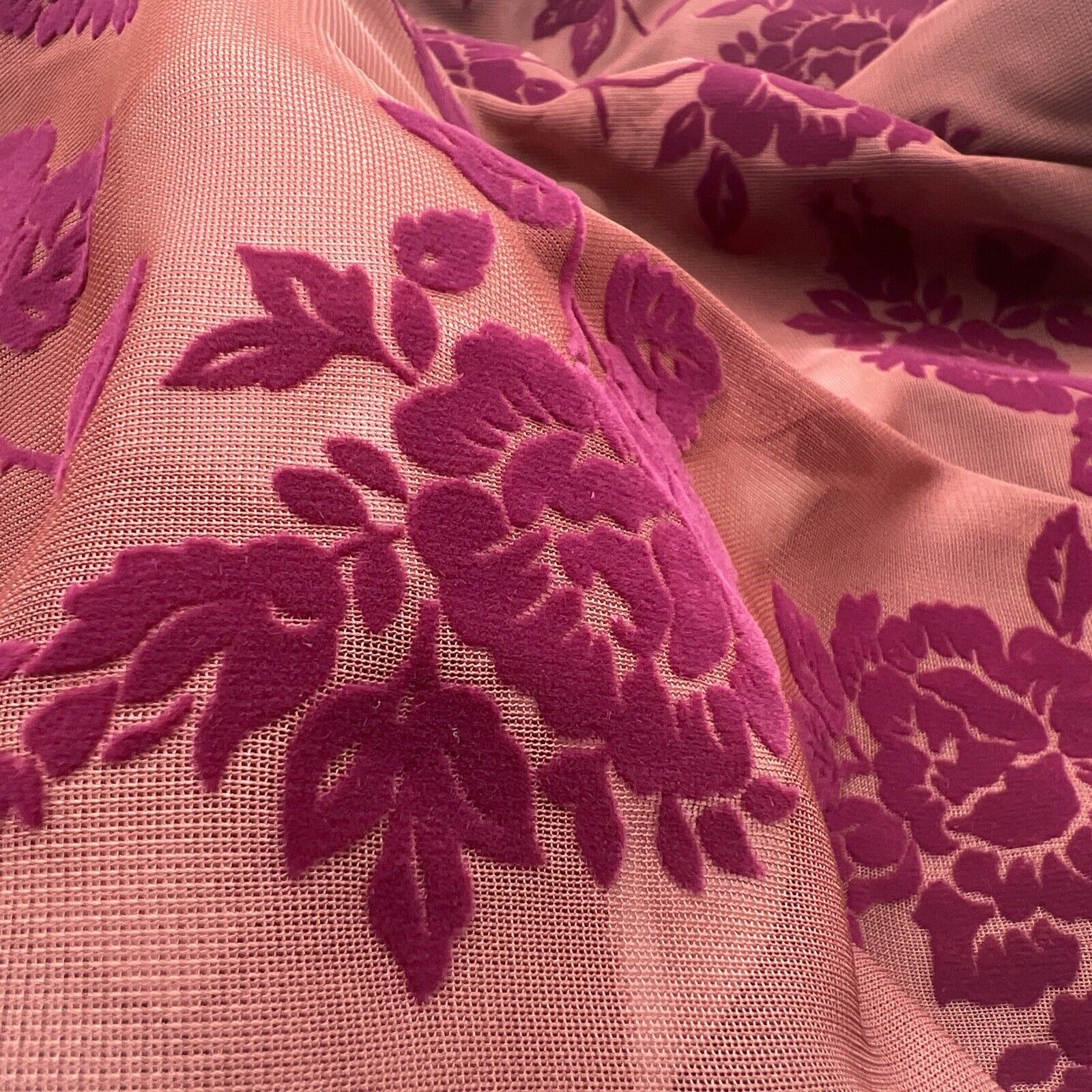 Burgundy Textured Floral Mesh Fabric Stretch - T9 Fabrics