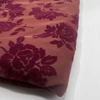 Burgundy Textured Floral Mesh Fabric Stretch - T9 Fabrics