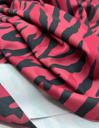 Burgundy Zebra Printed Scuba Crepe Jersey Fabric 4 Way Stretch - T9 Fabrics