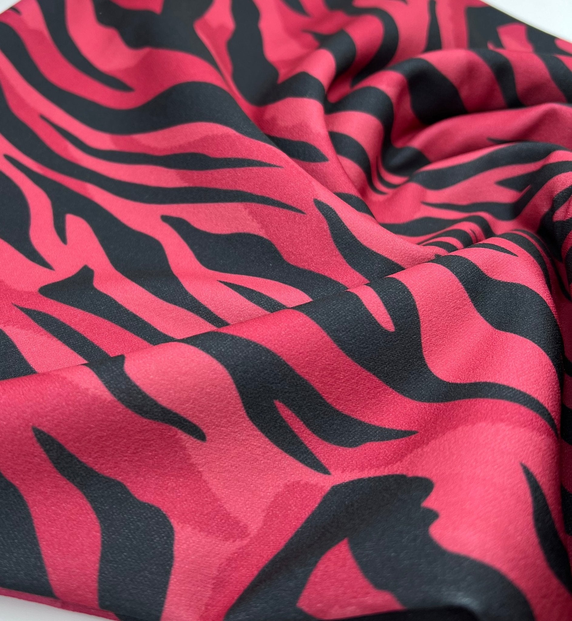 Burgundy Zebra Printed Scuba Crepe Jersey Fabric 4 Way Stretch - T9 Fabrics