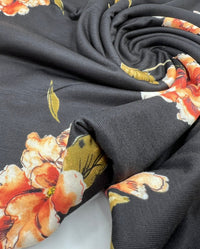 Burnt Orange Floral Print Spun Poly Stretch Fabric - T9 Fabrics