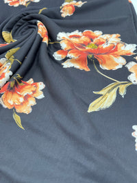 Burnt Orange Floral Print Spun Poly Stretch Fabric - T9 Fabrics