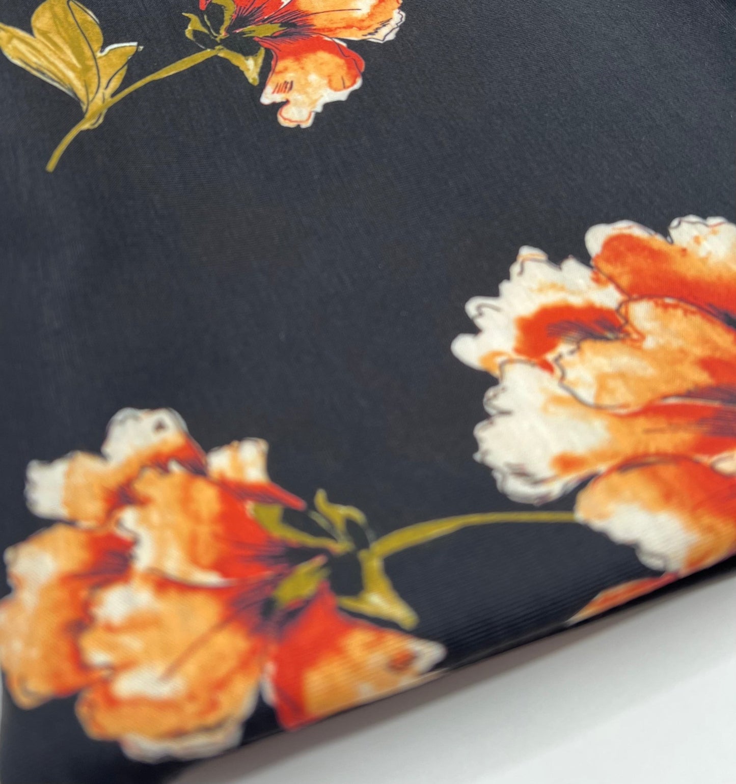 Burnt Orange Floral Print Spun Poly Stretch Fabric - T9 Fabrics