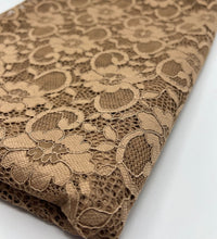 Camel Scalloped Edge Floral Lace Fabric Stretch - T9 Fabrics