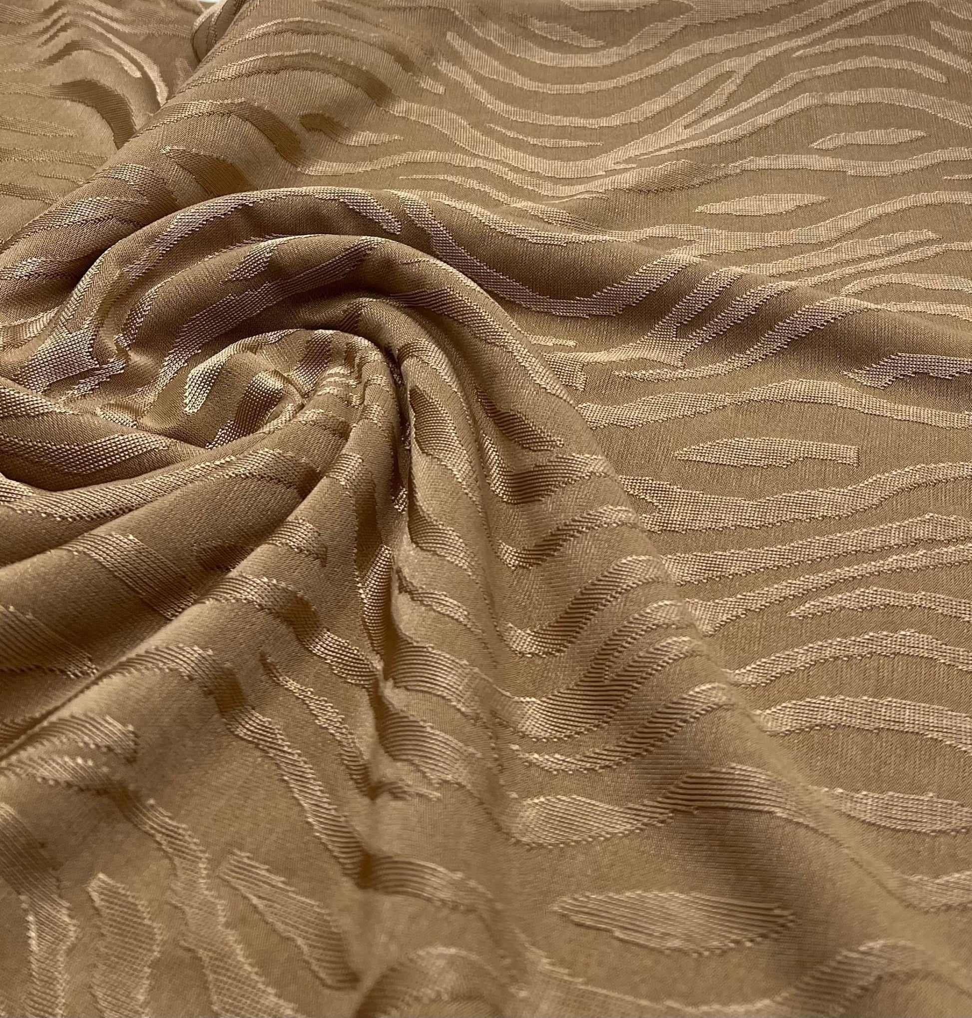 Camel Slinky Zebra Jacquard Stretch Fabric - T9 Fabrics
