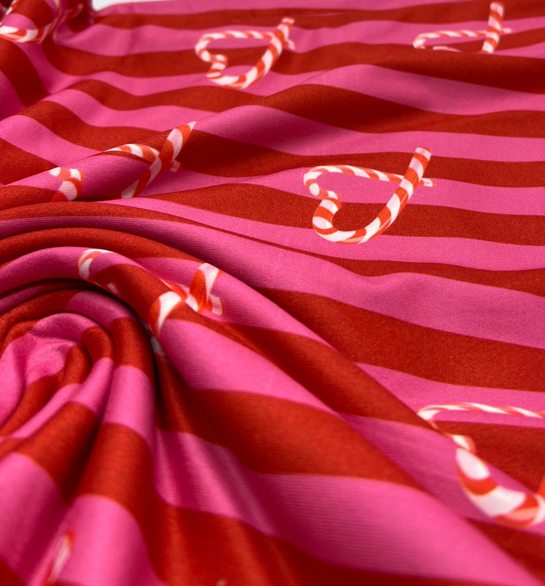 Candy Cane Super Soft Print Spun Poly Stretch Fabric - T9 Fabrics