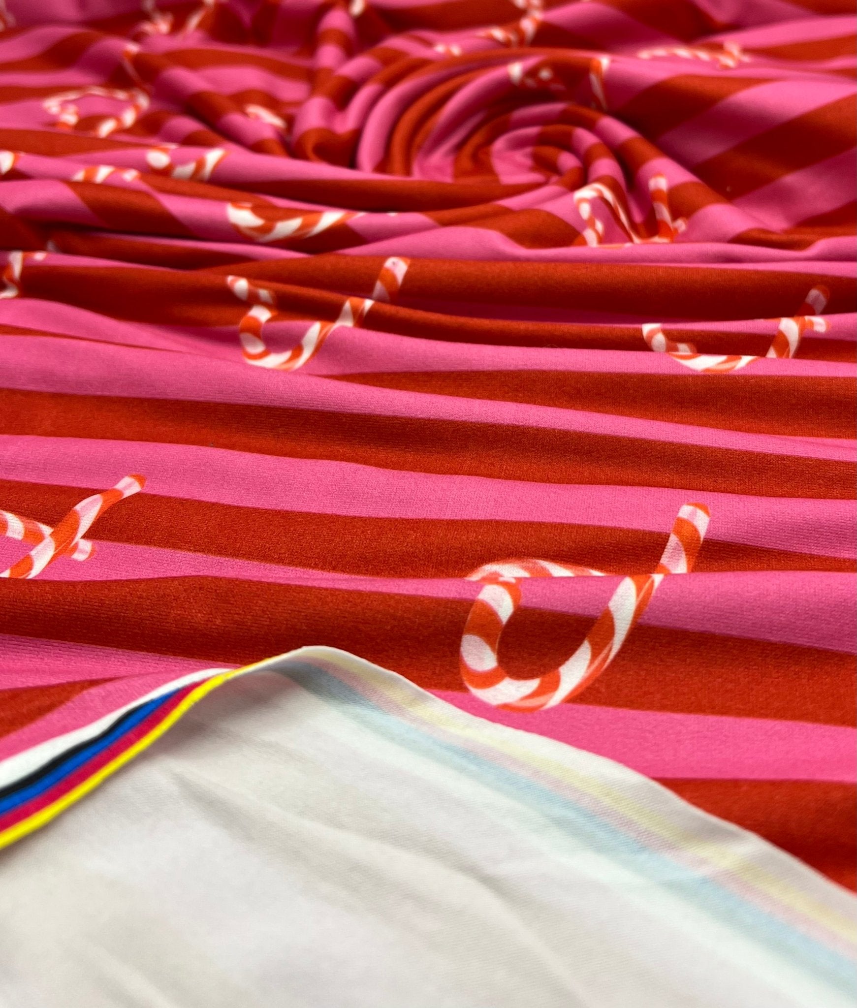 Candy Cane Super Soft Print Spun Poly Stretch Fabric - T9 Fabrics