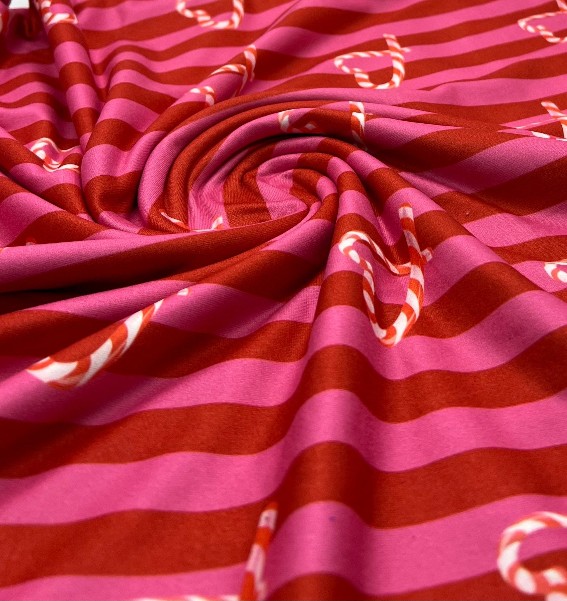Candy Cane Super Soft Print Spun Poly Stretch Fabric - T9 Fabrics