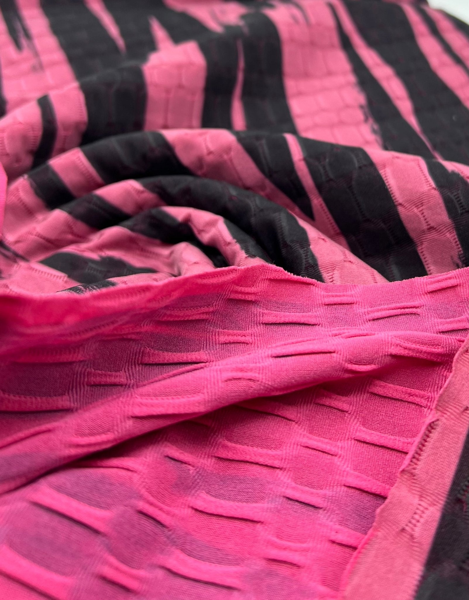 Cerise Black Print 2 Way Yoga Gym Sports Stretch Fabric - T9 Fabrics