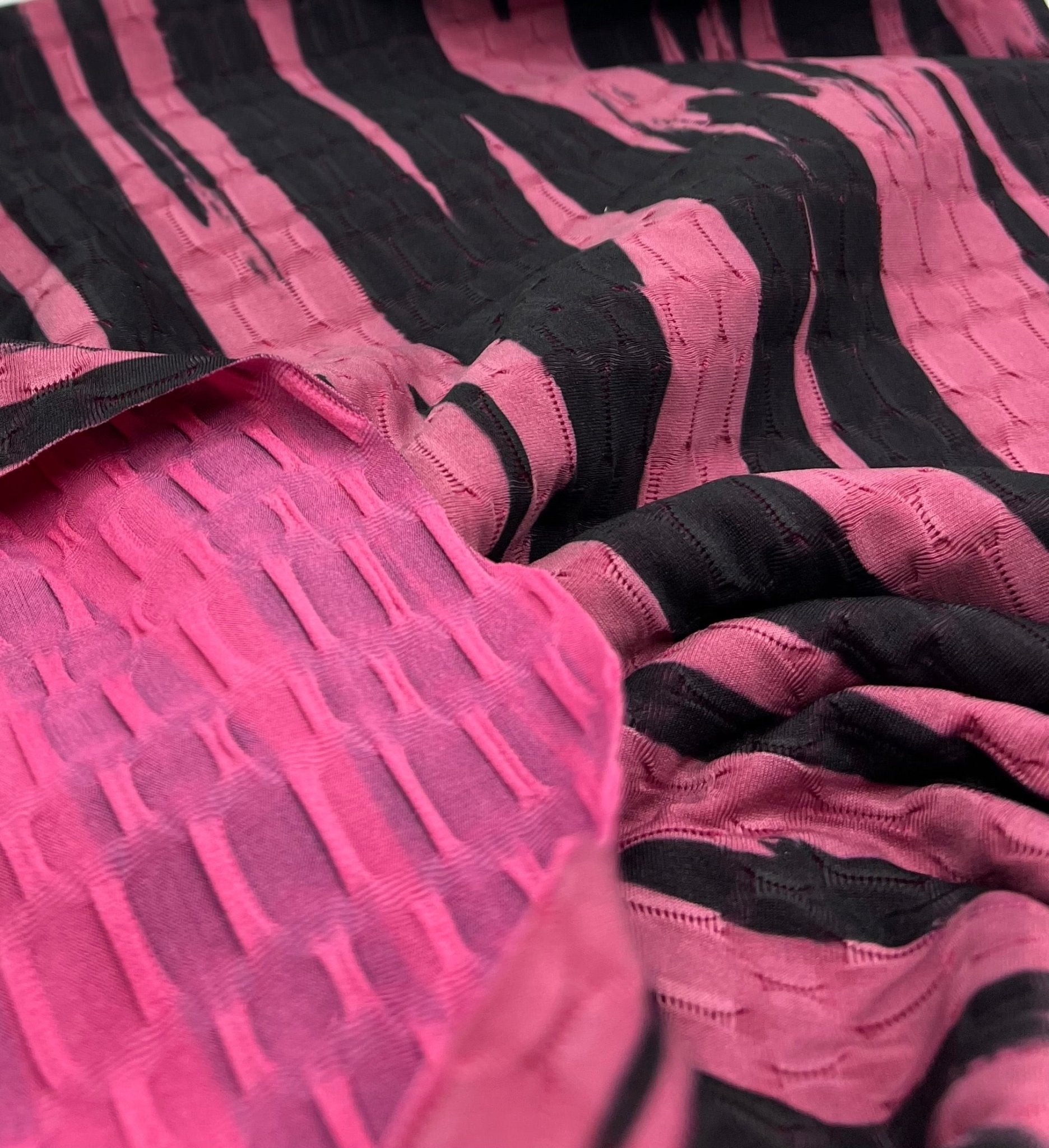 Cerise Black Print 2 Way Yoga Gym Sports Stretch Fabric - T9 Fabrics
