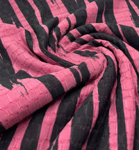 Cerise Black Print 2 Way Yoga Gym Sports Stretch Fabric - T9 Fabrics