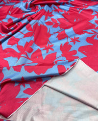 Cerise Blue Floral Print Soft Touch Stretch Fabric - T9 Fabrics