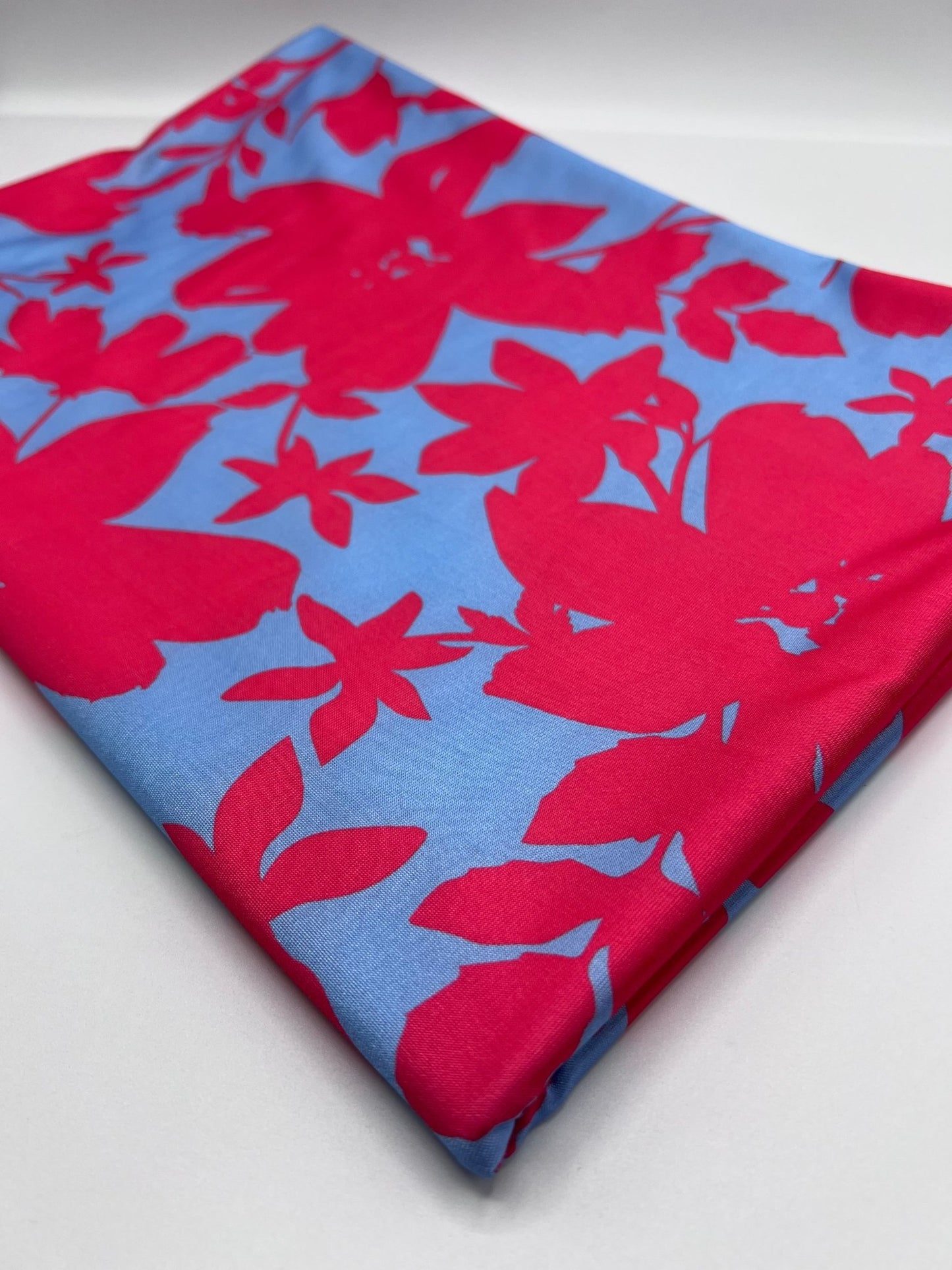 Cerise Blue Floral Print Soft Touch Stretch Fabric - T9 Fabrics