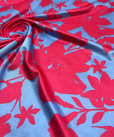 Cerise Blue Floral Print Soft Touch Stretch Fabric - T9 Fabrics