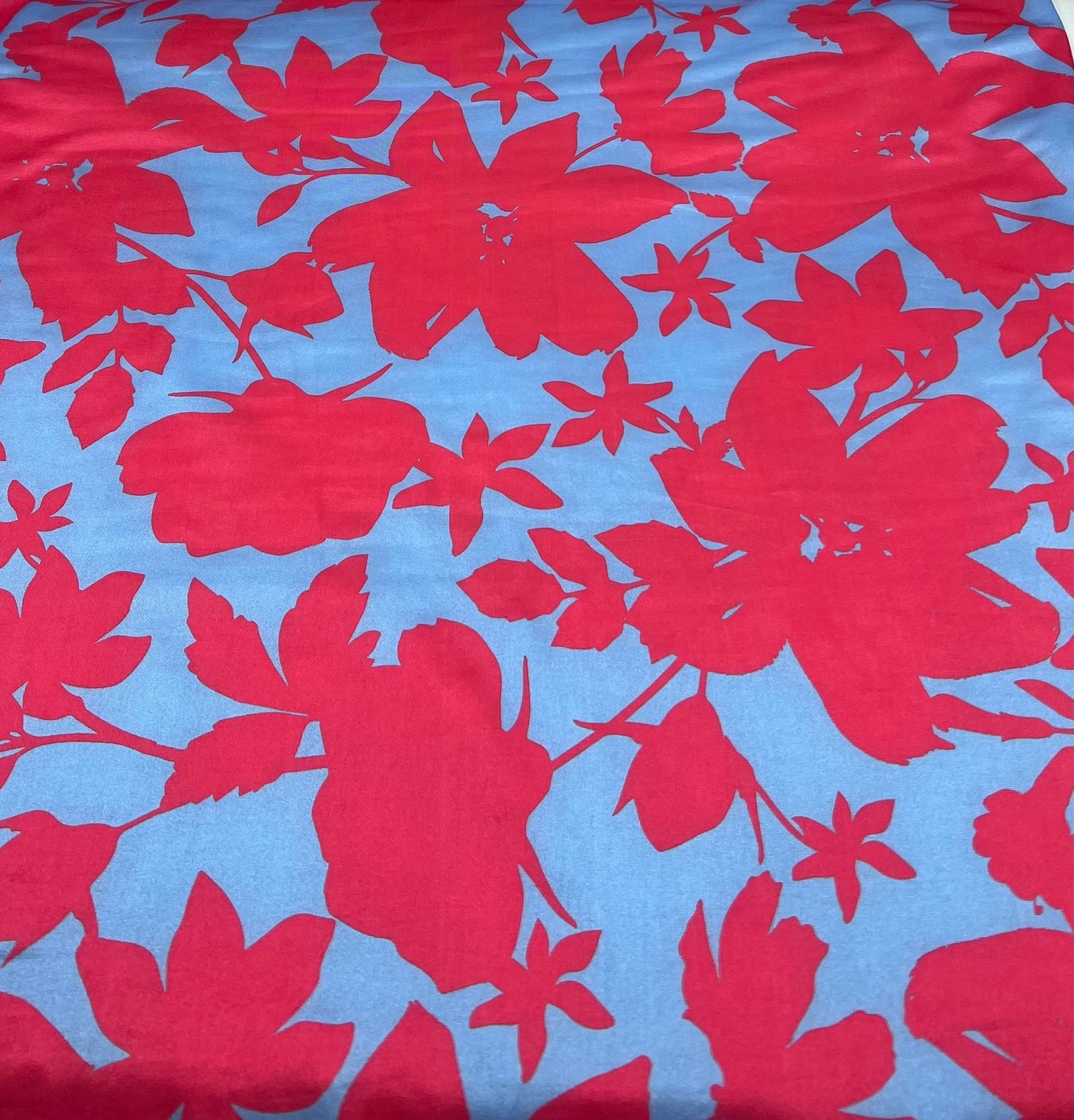 Cerise Blue Floral Print Soft Touch Stretch Fabric - T9 Fabrics