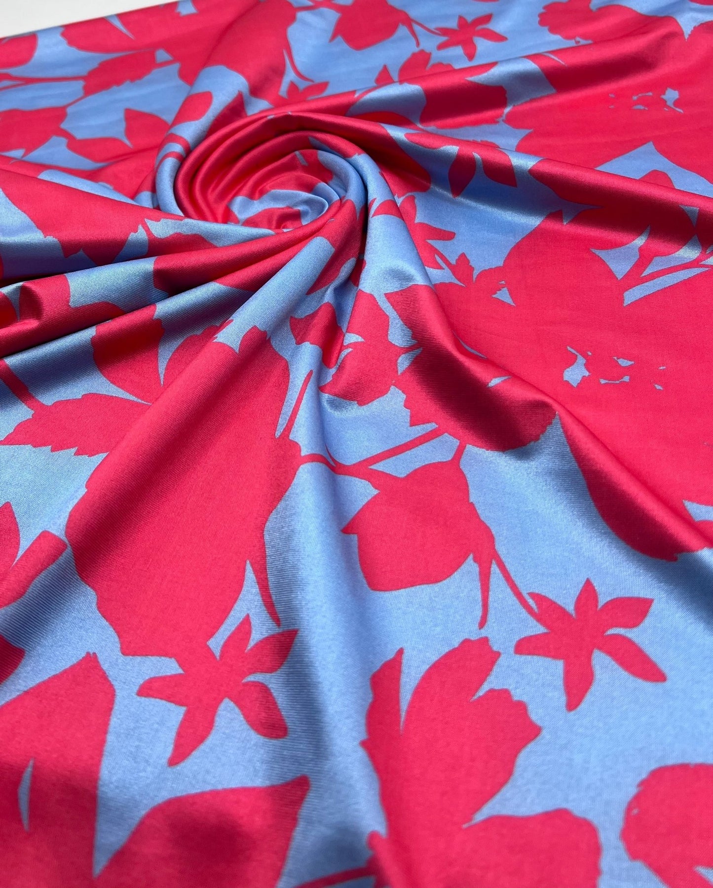 Cerise Blue Floral Print Soft Touch Stretch Fabric - T9 Fabrics