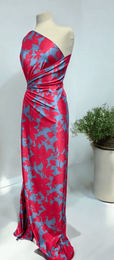 Cerise Blue Floral Print Soft Touch Stretch Fabric - T9 Fabrics