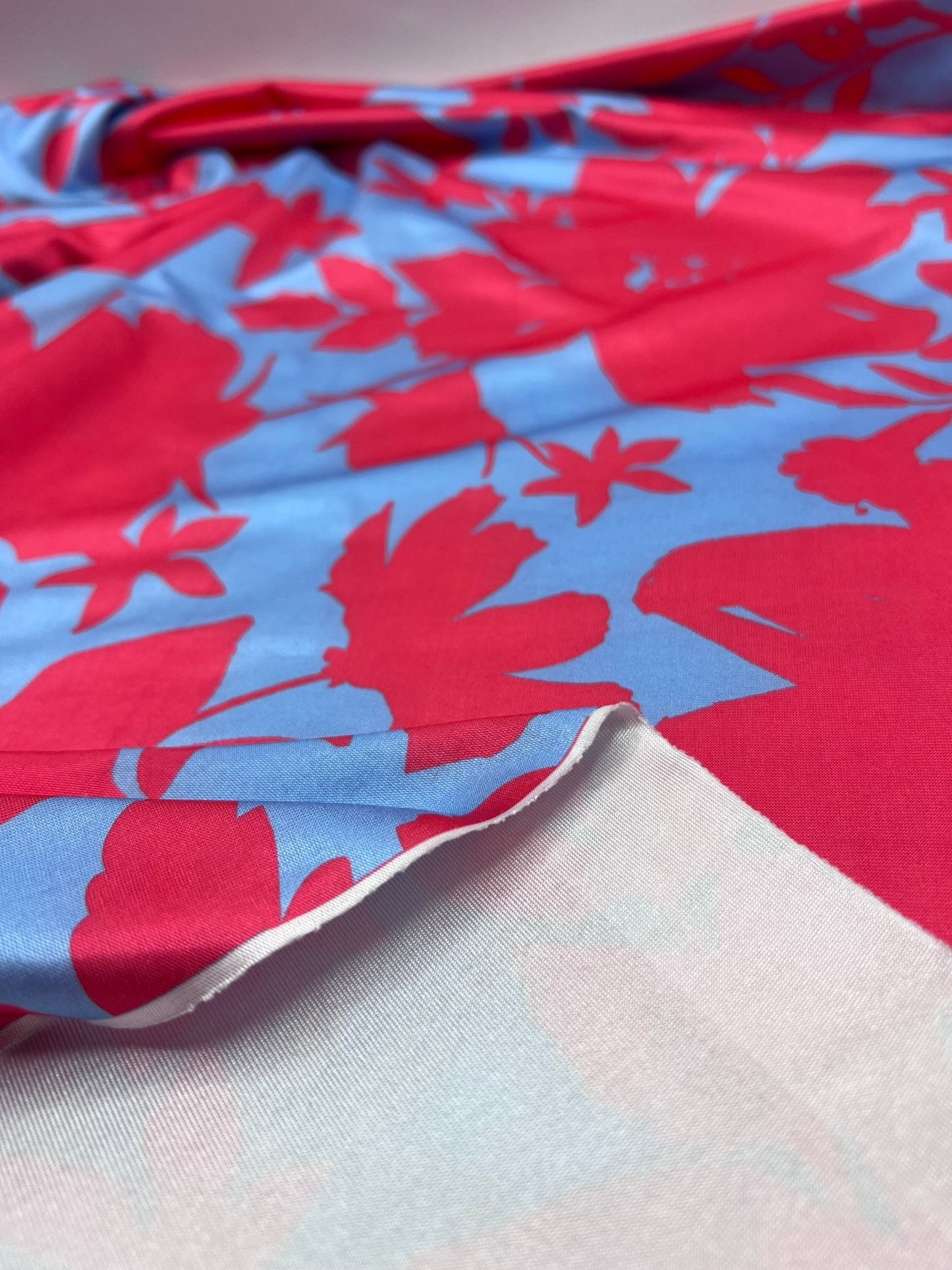 Cerise Blue Floral Print Soft Touch Stretch Fabric - T9 Fabrics